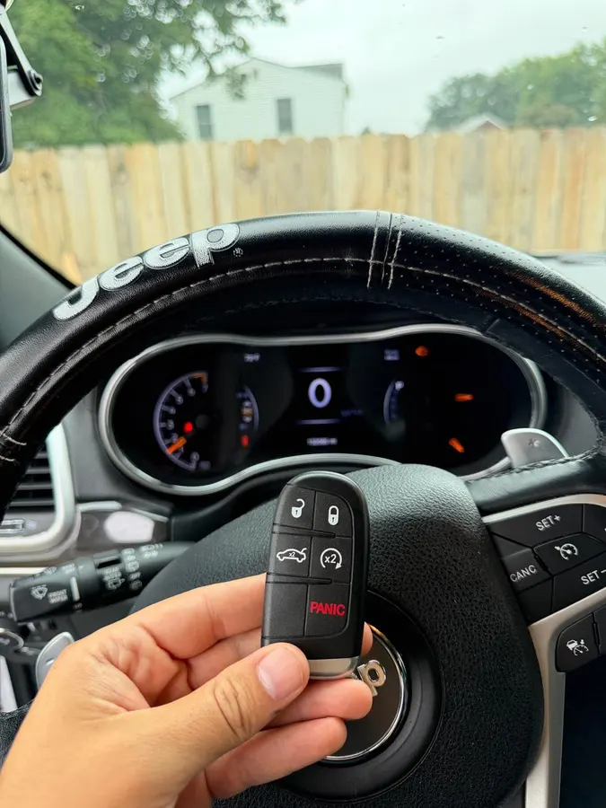 Jeep key programmed, engine running
